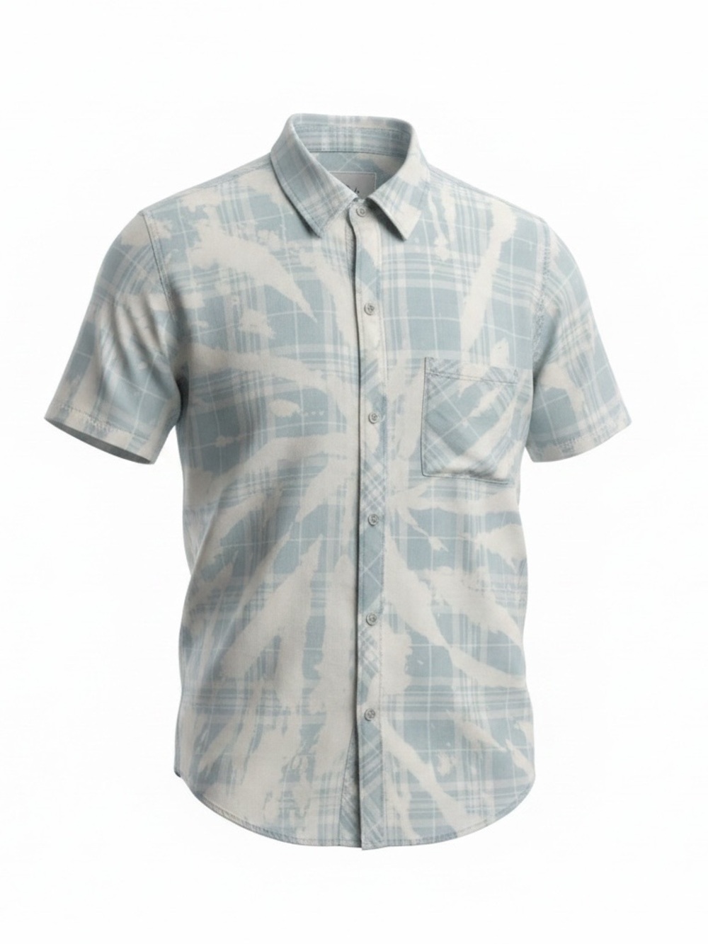 Rails Short-Sleeve Button Down in Pale Blue and White Palm Plaid